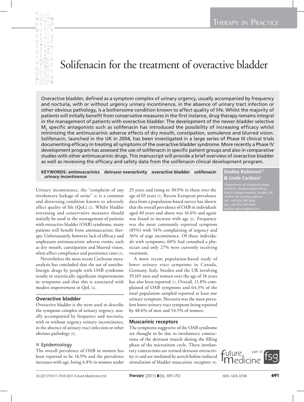 Solifenacin for the Treatment of Overactive Bladder