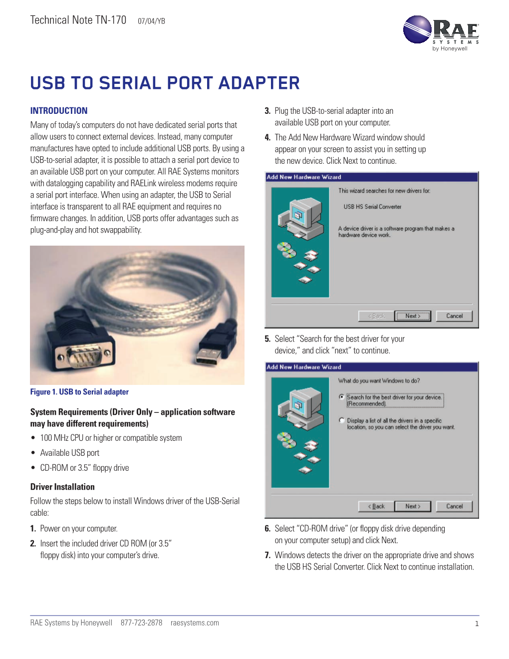 Technical Note 170 USB to Serial Port Adapter