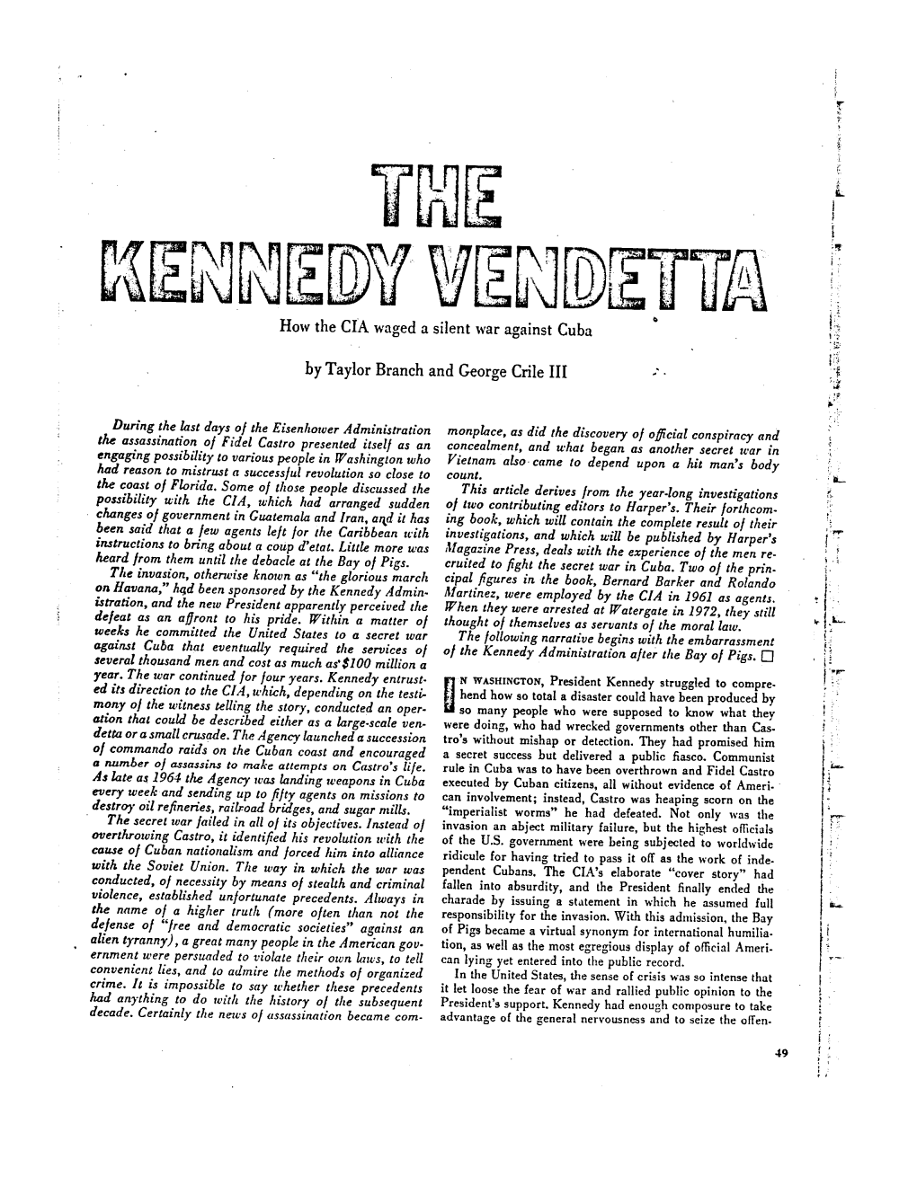 How the CIA Waged a Silent War Against Cuba by Taylor Branch And