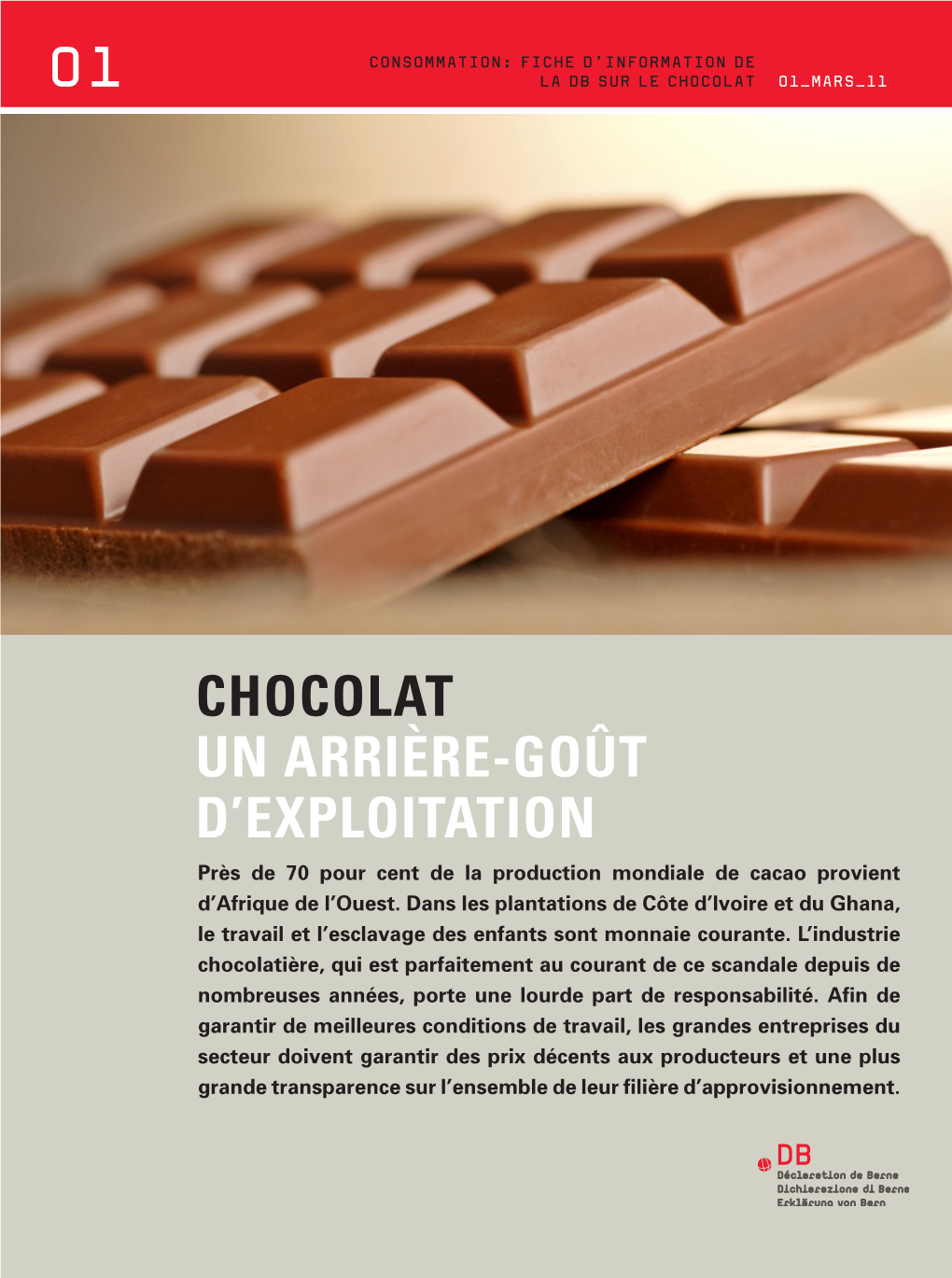 Consommation : Fiche D'information De La DB Sur Le Chocolat
