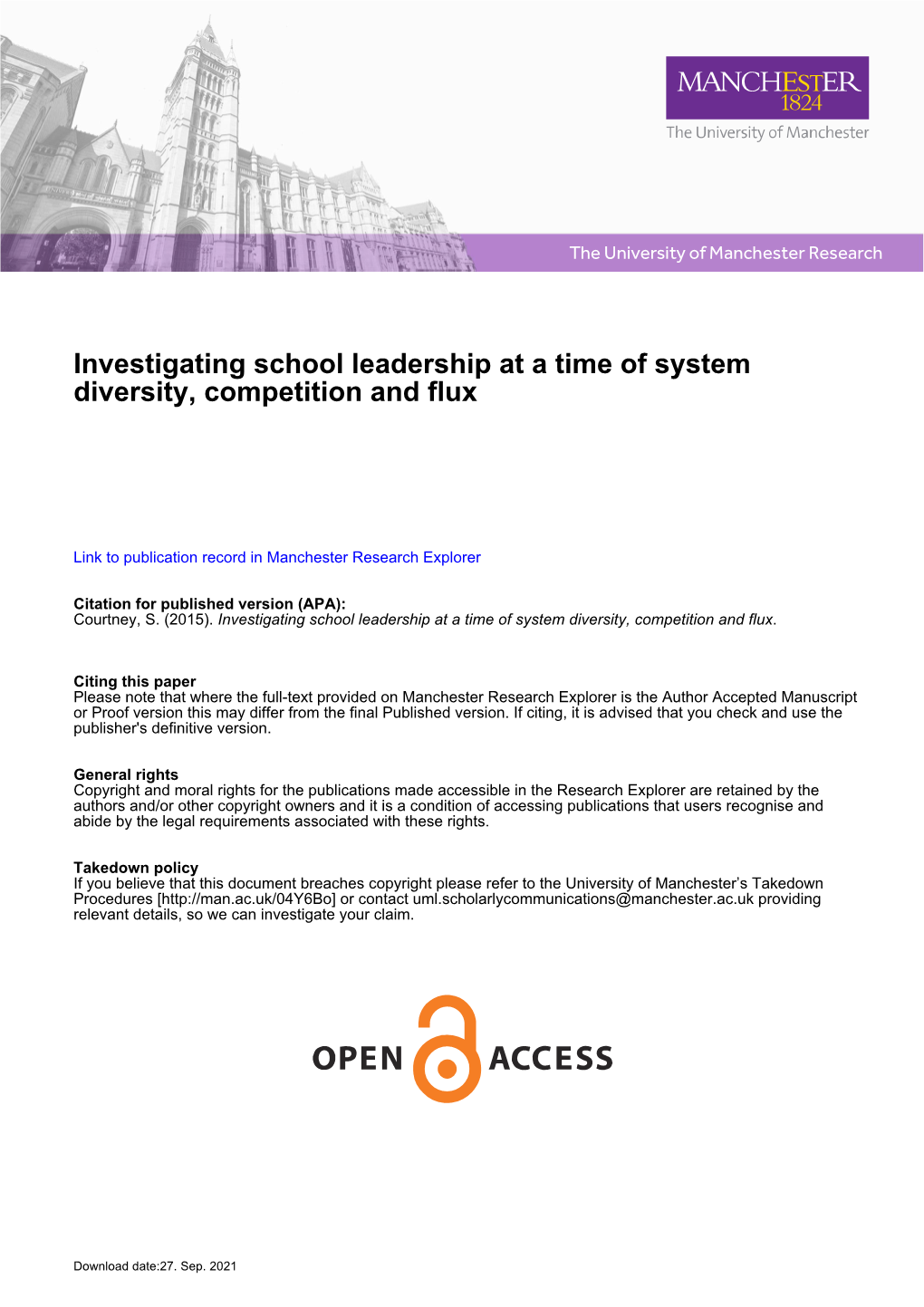 Investigating School Leadership at a Time of System Diversity, Competition and Flux