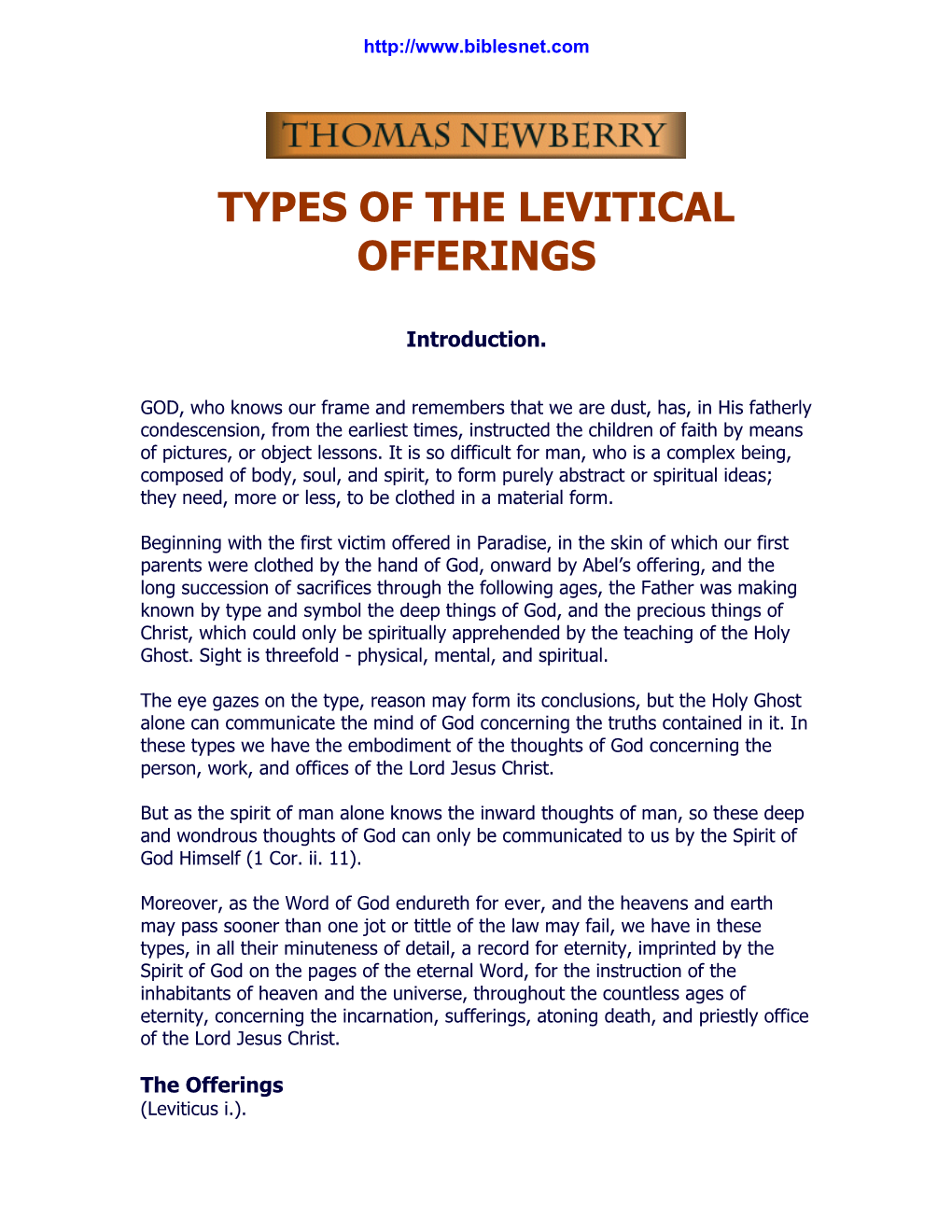 Types of the Levitical Offerings