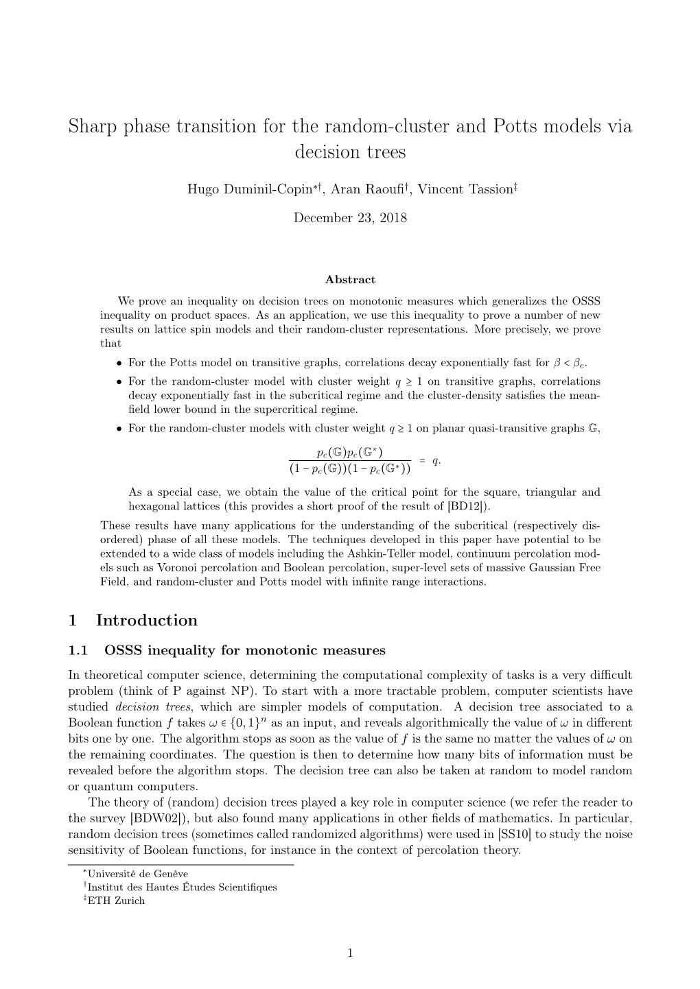 Sharp Phase Transition for the Random-Cluster and Potts Models Via Decision Trees