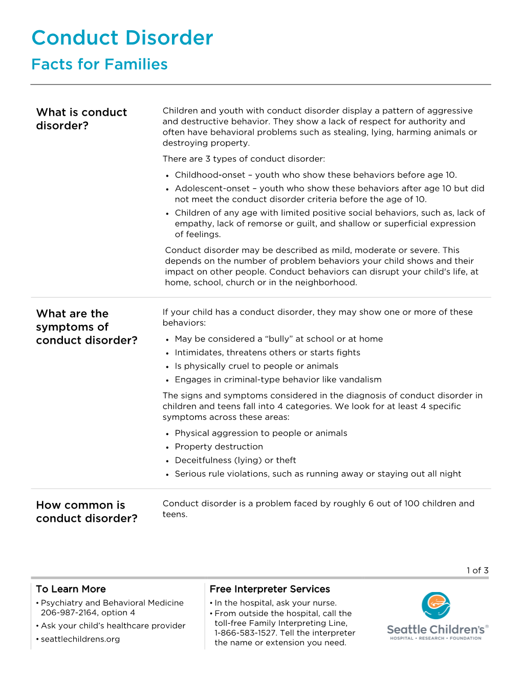 Conduct Disorder Facts for Families