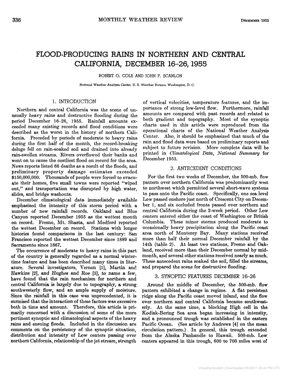 Flood-Producing Rains in Northern and Central California, December 16-26/1955