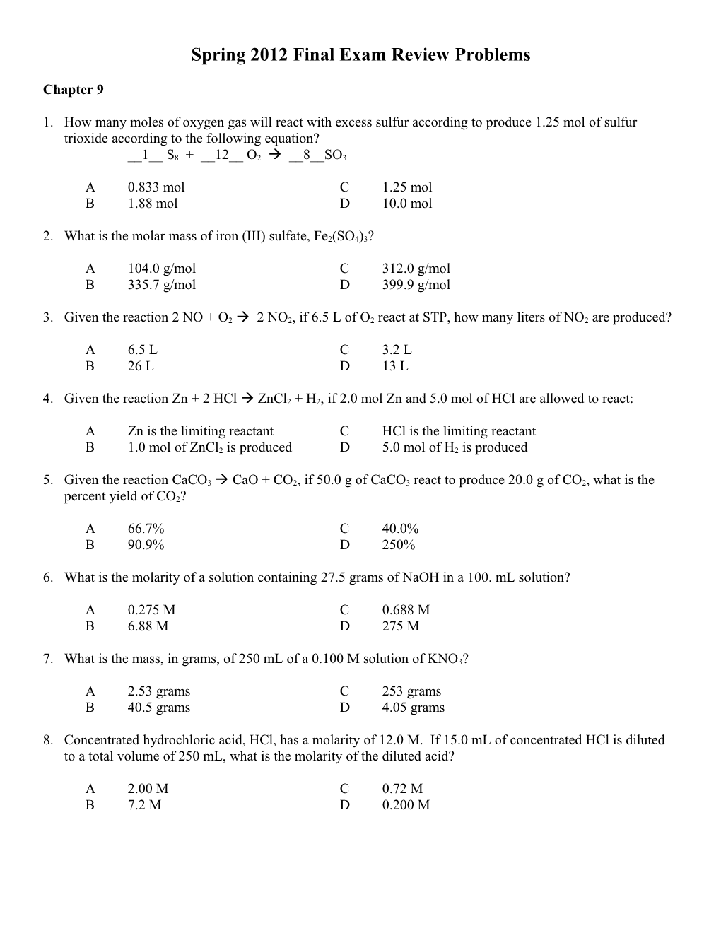 Spring 2004 Final Exam Review Problems