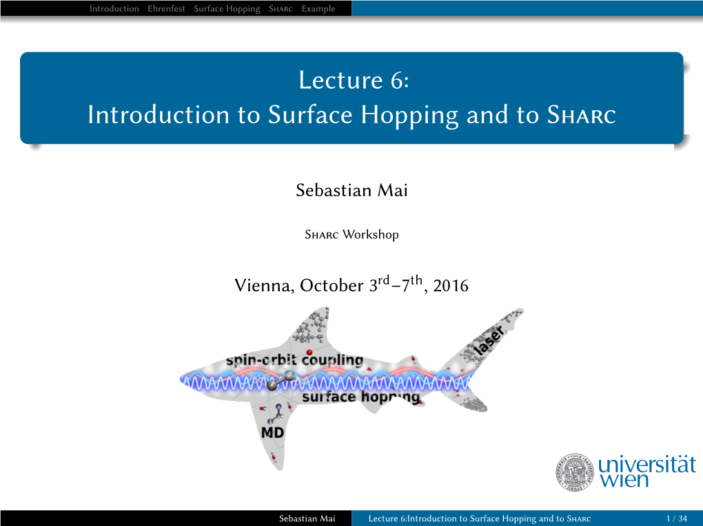 Lecture 6: Introduction to Surface Hopping and to Sharc