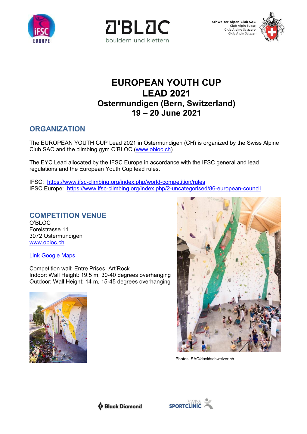 EUROPEAN YOUTH CUP LEAD 2021 Ostermundigen (Bern, Switzerland) 19 – 20 June 2021