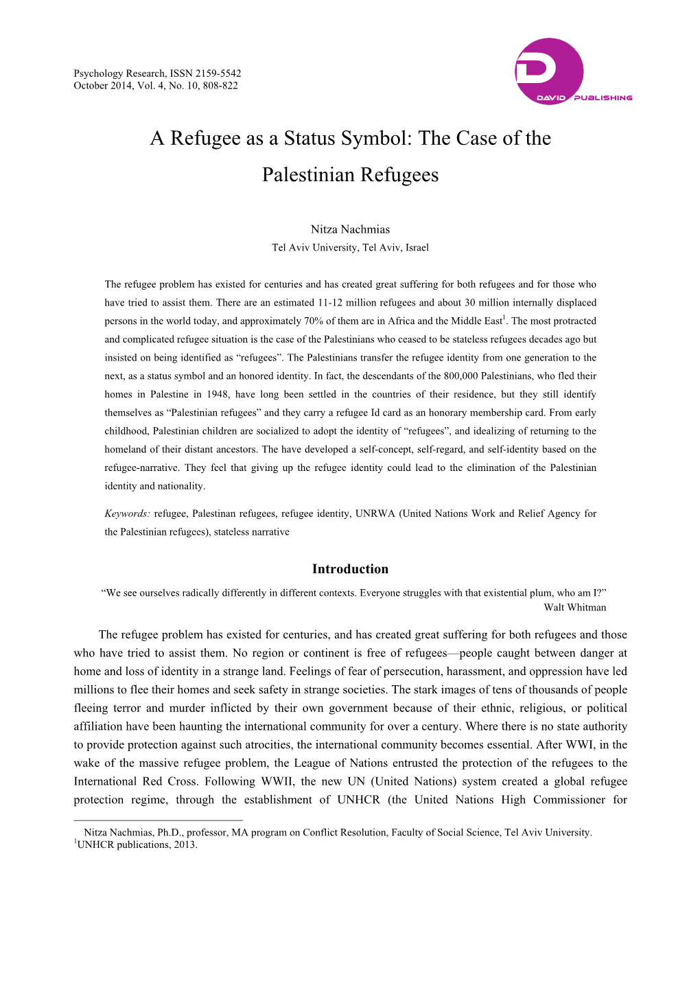 The Case of the Palestinian Refugees