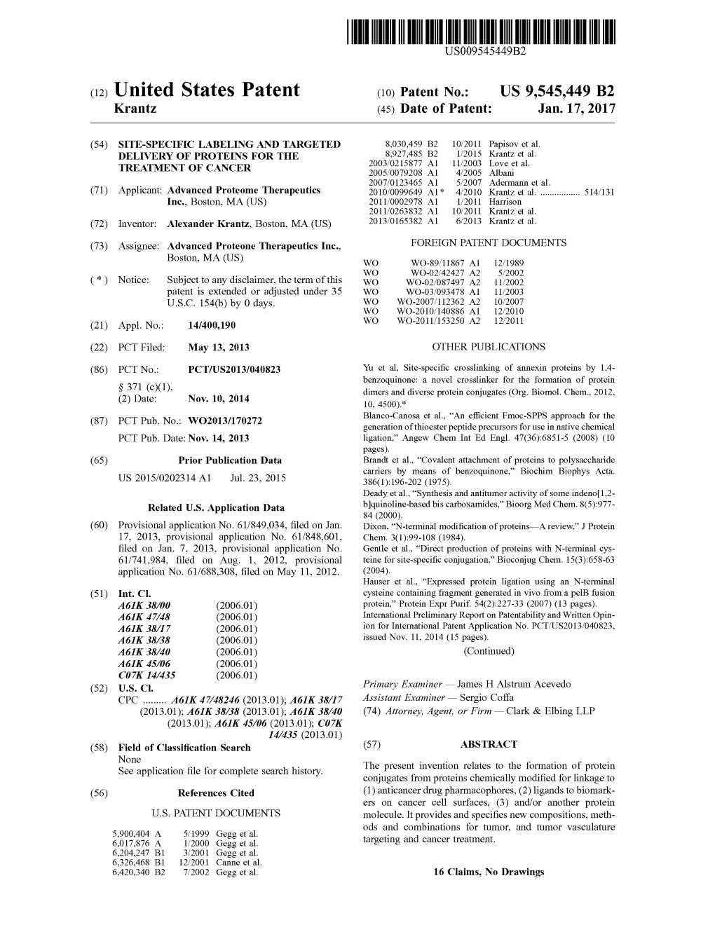 (12) United States Patent (10) Patent No.: US 9,545.449 B2 Krantz (45) Date of Patent: Jan