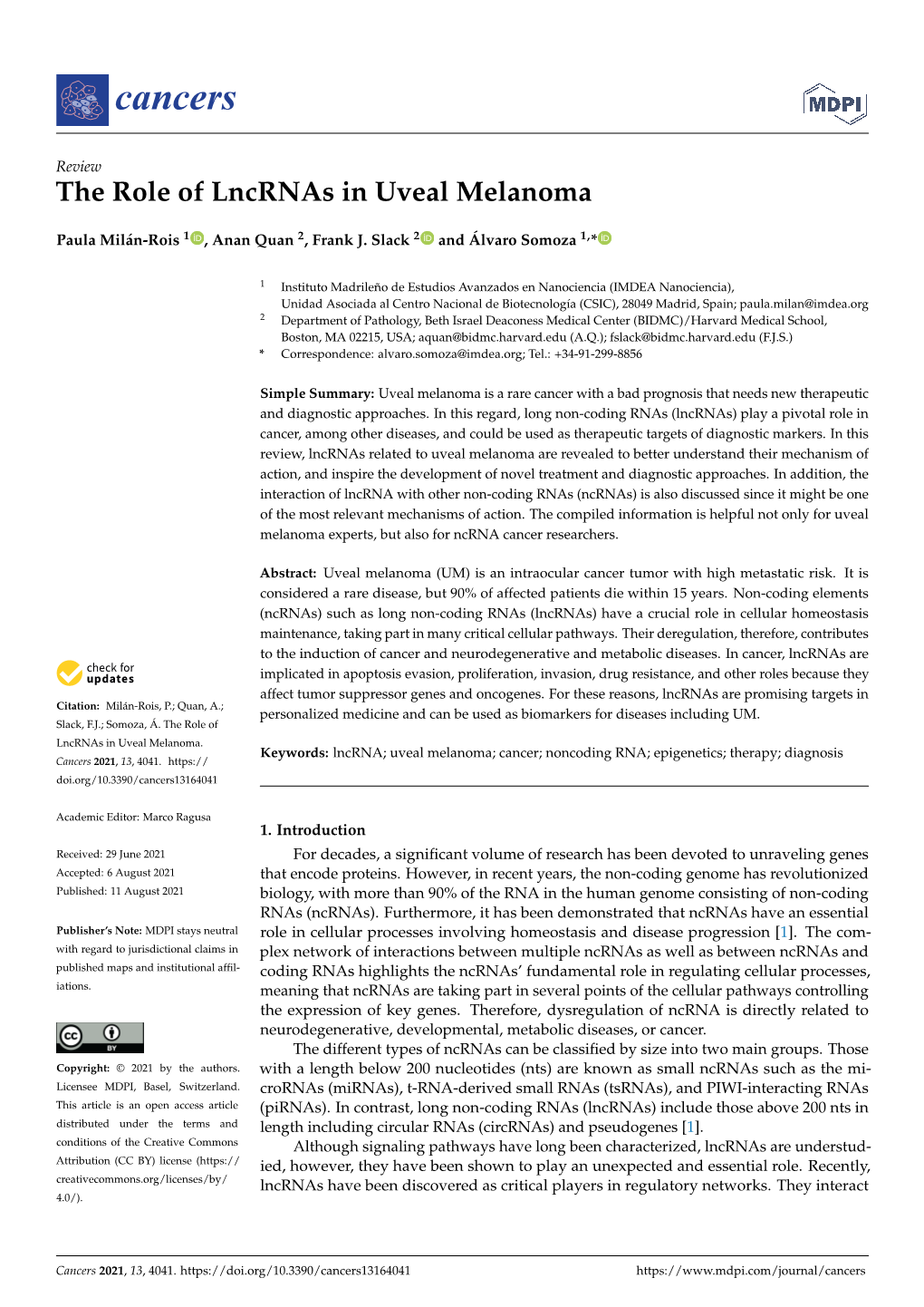 The Role of Lncrnas in Uveal Melanoma