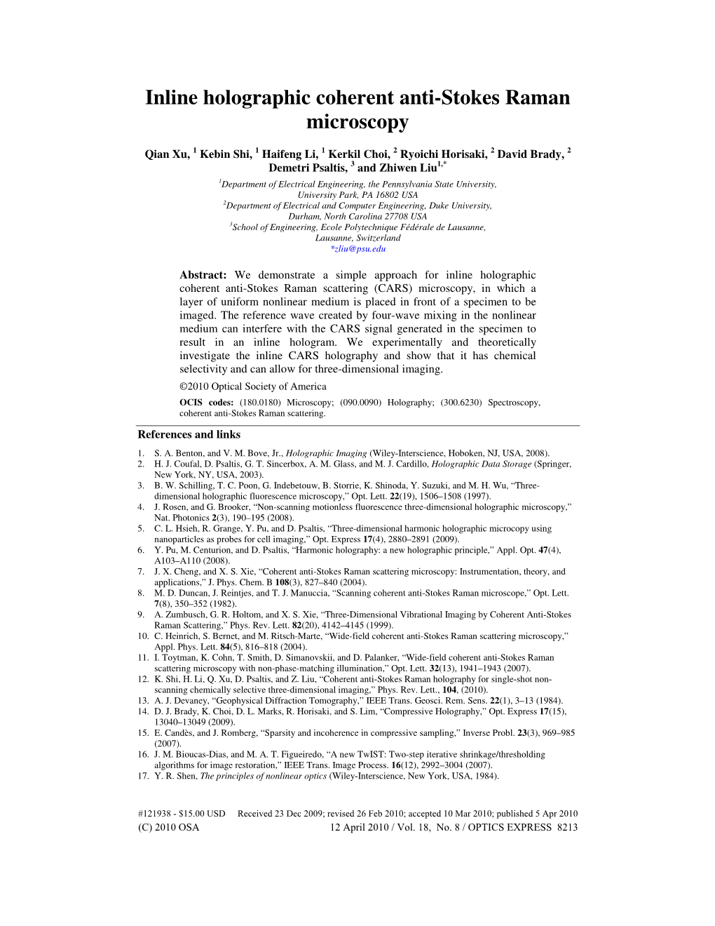 Inline Holographic Coherent Anti-Stokes Raman Microscopy