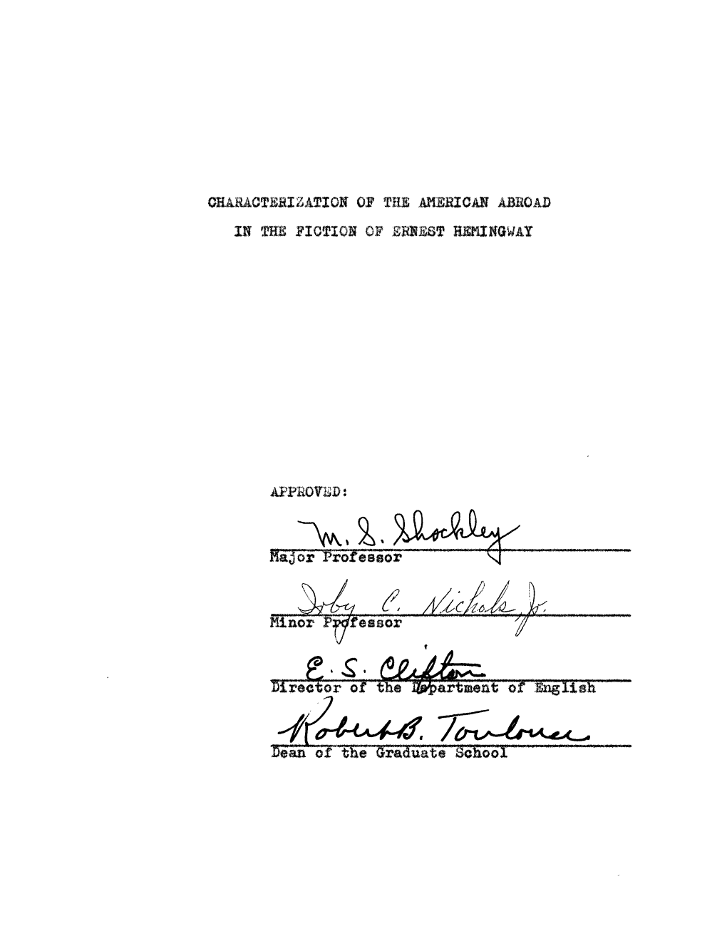 CHARACTERIZATION of the AMBHICAH ABEOAD 11 Fh Uoflol of SHIEST HEMINGWAY