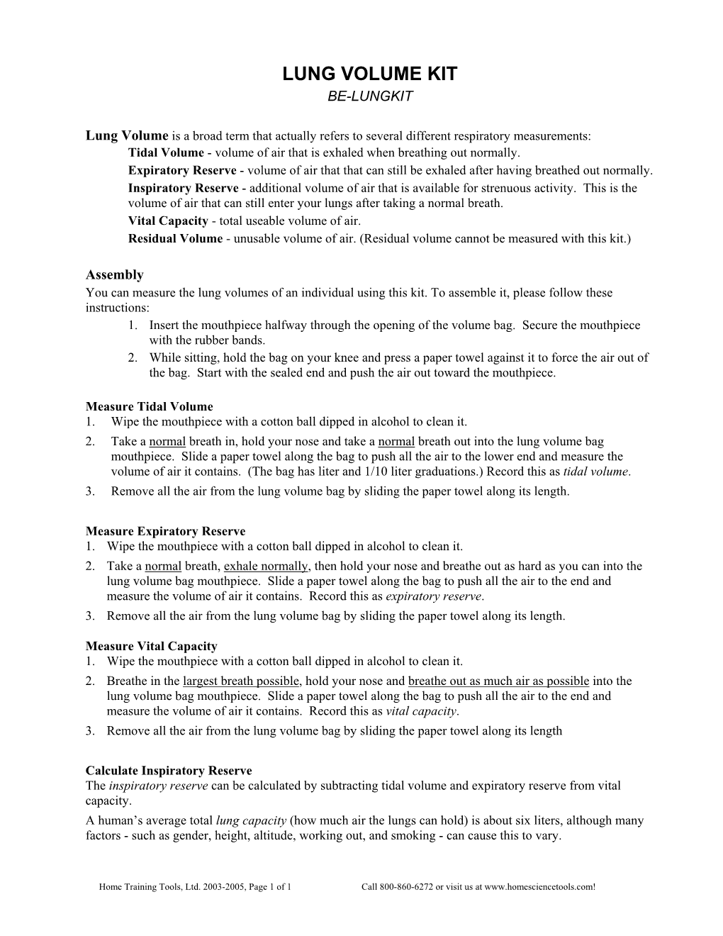 Lung Volume Kit Be-Lungkit