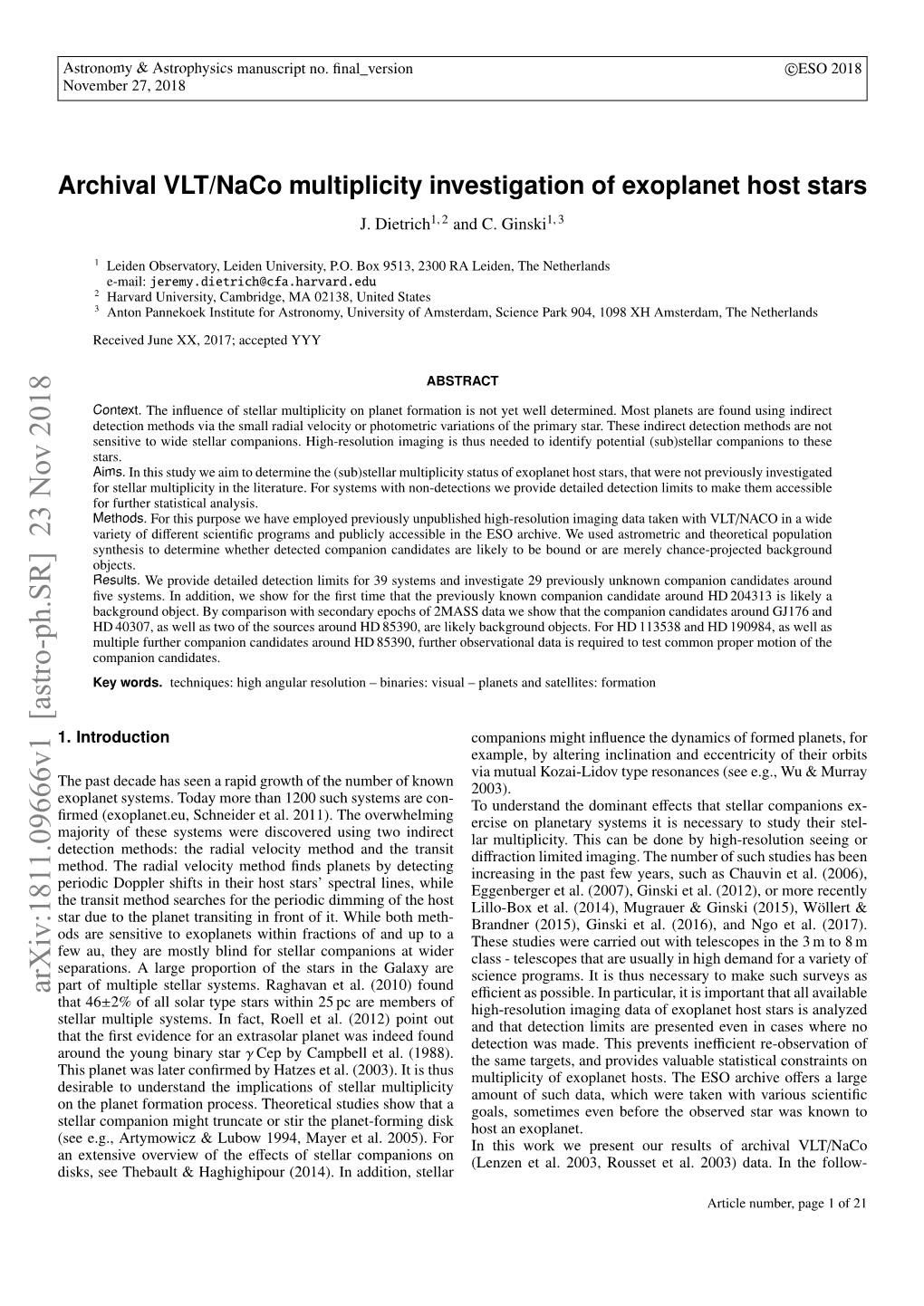 Archival VLT/Naco Multiplicity Investigation of Exoplanet Host Stars J