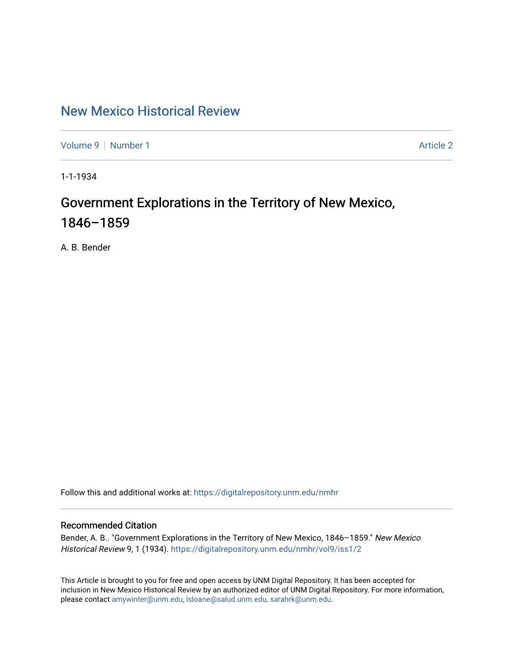 Government Explorations in the Territory of New Mexico, 1846–1859