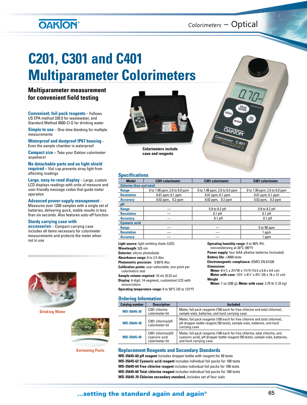 C201, C301 and C401 Multiparameter Colorimeters Multiparameter Measurement for Convenient Field Testing