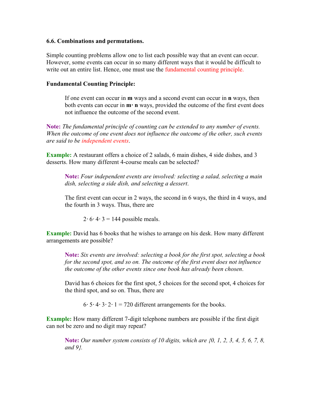 6.6. Combinations and Permutations. Simple Counting Problems Allow