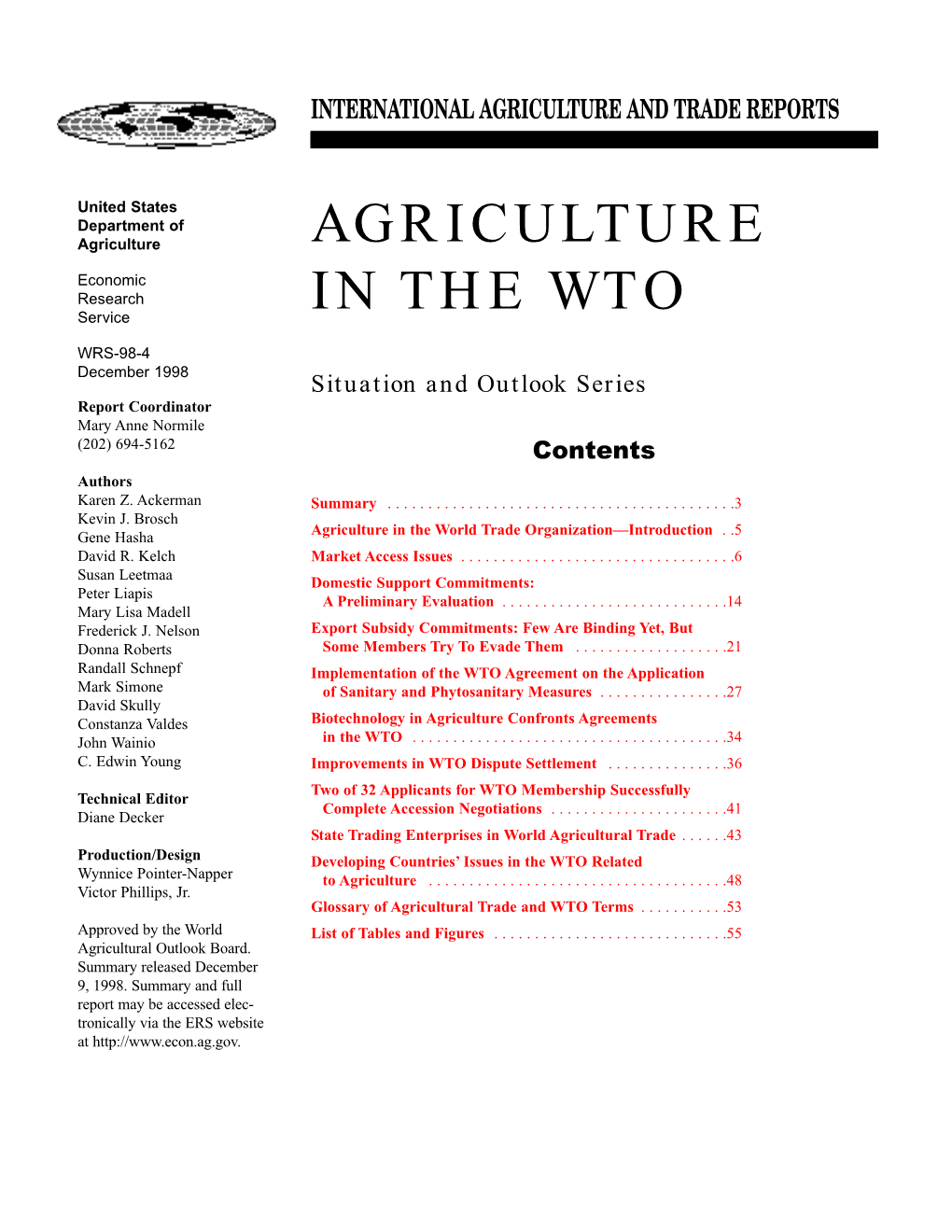 Agriculture in the World Trade Organization—Introduction