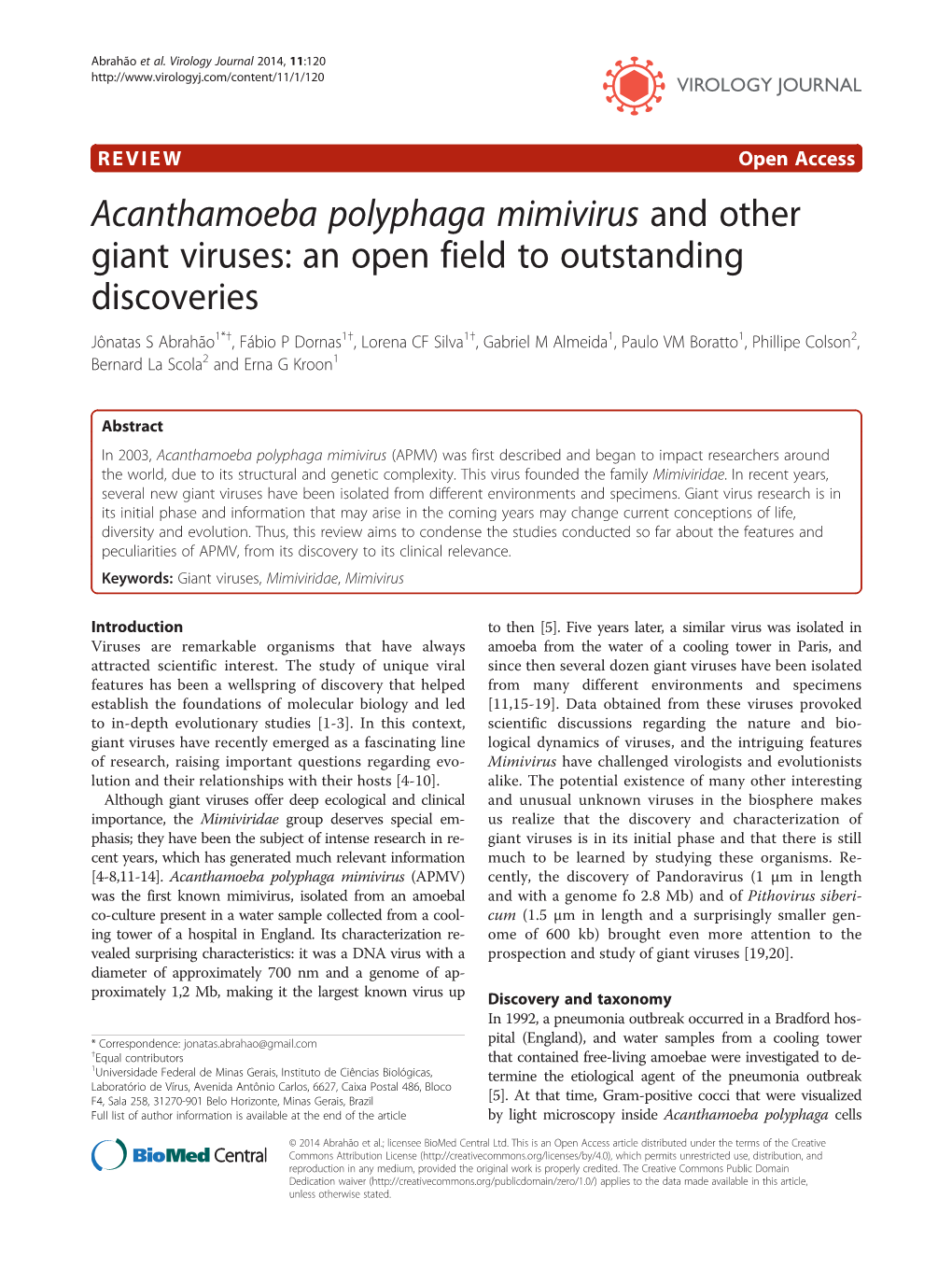 Acanthamoeba Polyphaga Mimivirus and Other Giant Viruses