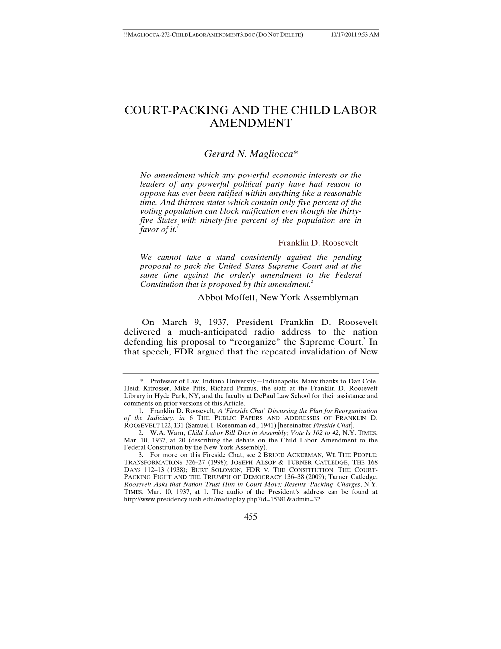 Court-Packing and the Child Labor Amendment