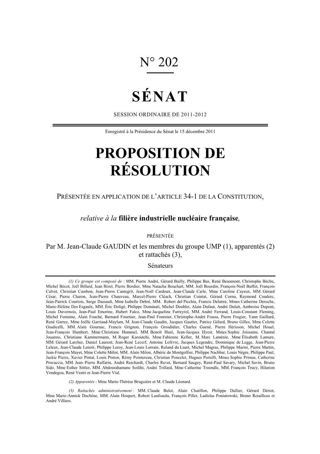 Sénat Proposition De Résolution