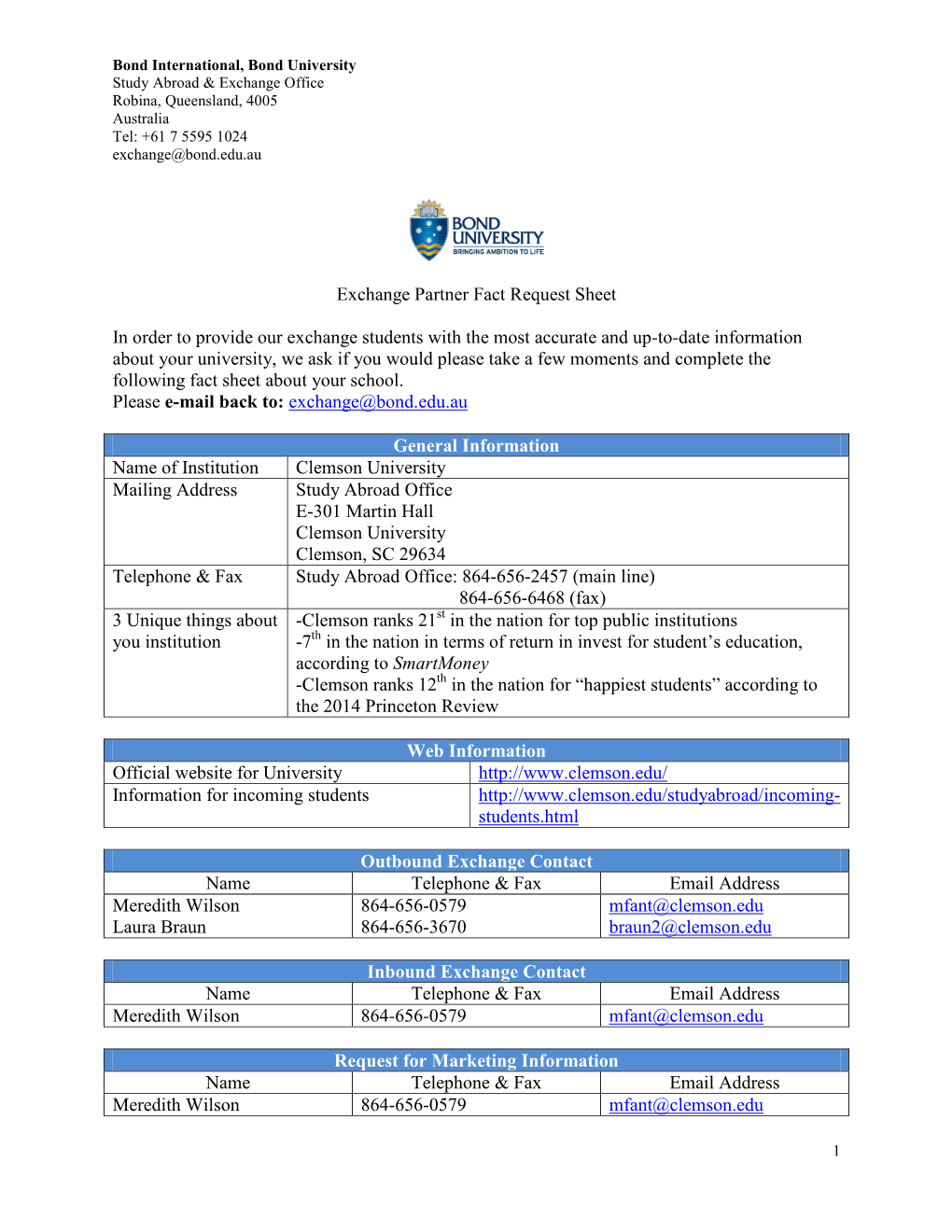 Exchange Partner Fact Request Sheet in Order To