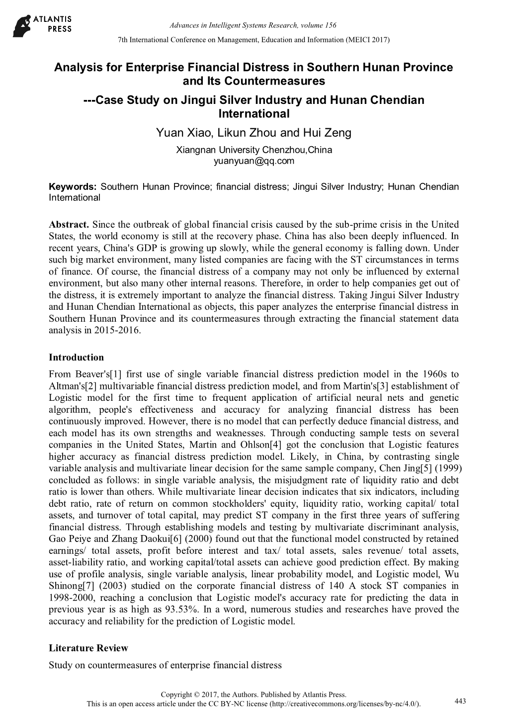 Analysis for Enterprise Financial Distress in Southern