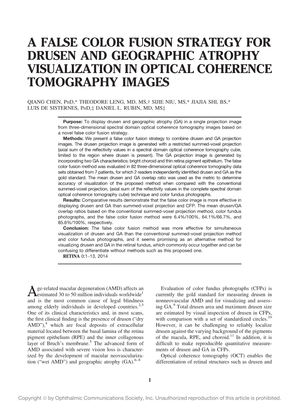 A False Color Fusion Strategy for Drusen and Geographic Atrophy Visualization in Optical Coherence Tomography Images