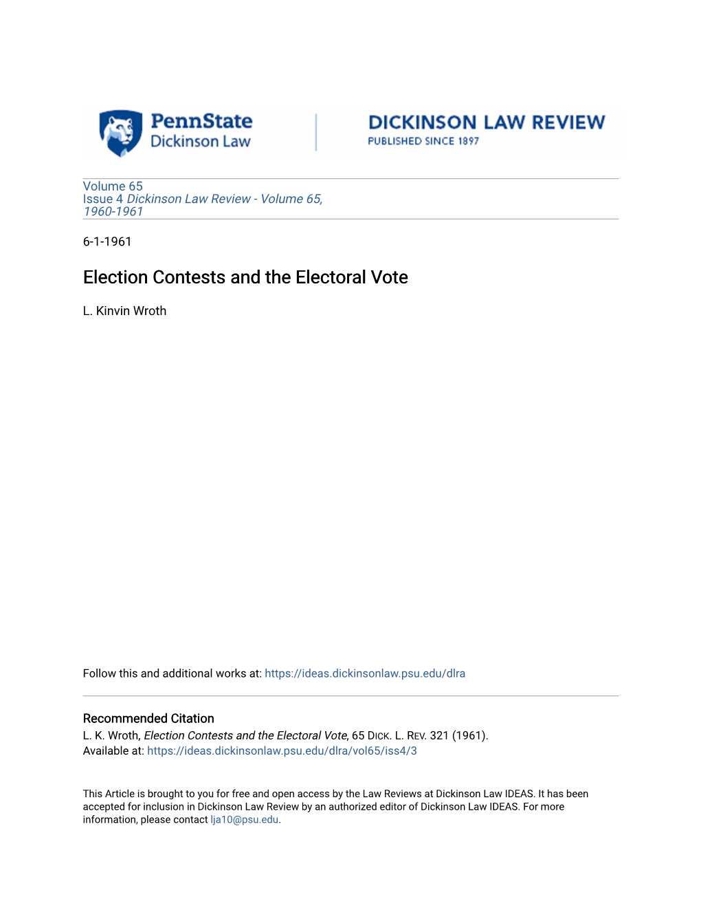 Election Contests and the Electoral Vote