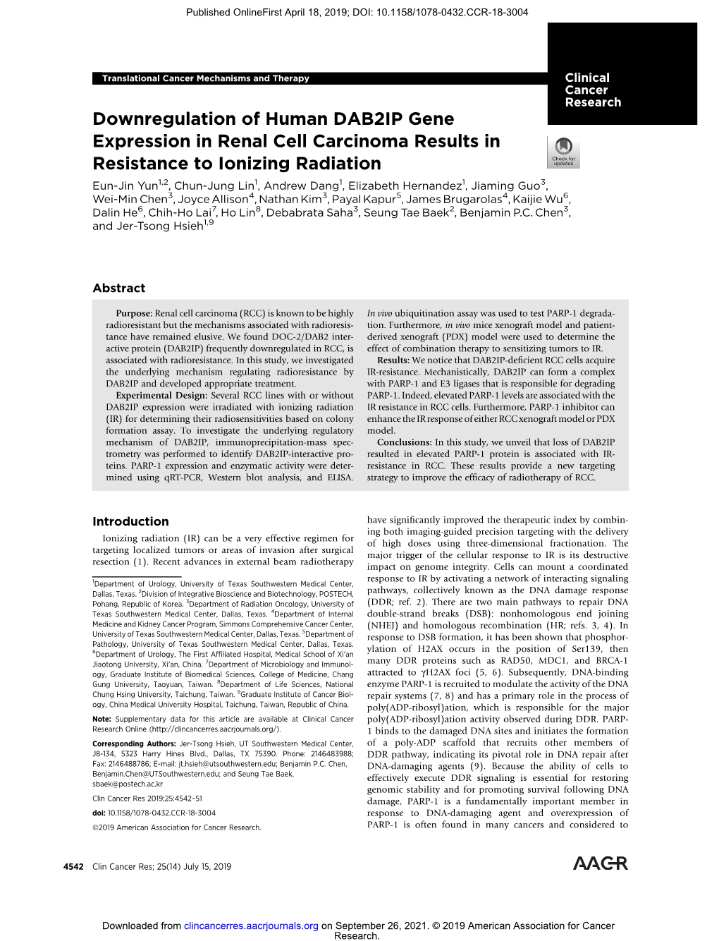 Downregulation of Human DAB2IP Gene Expression in Renal Cell