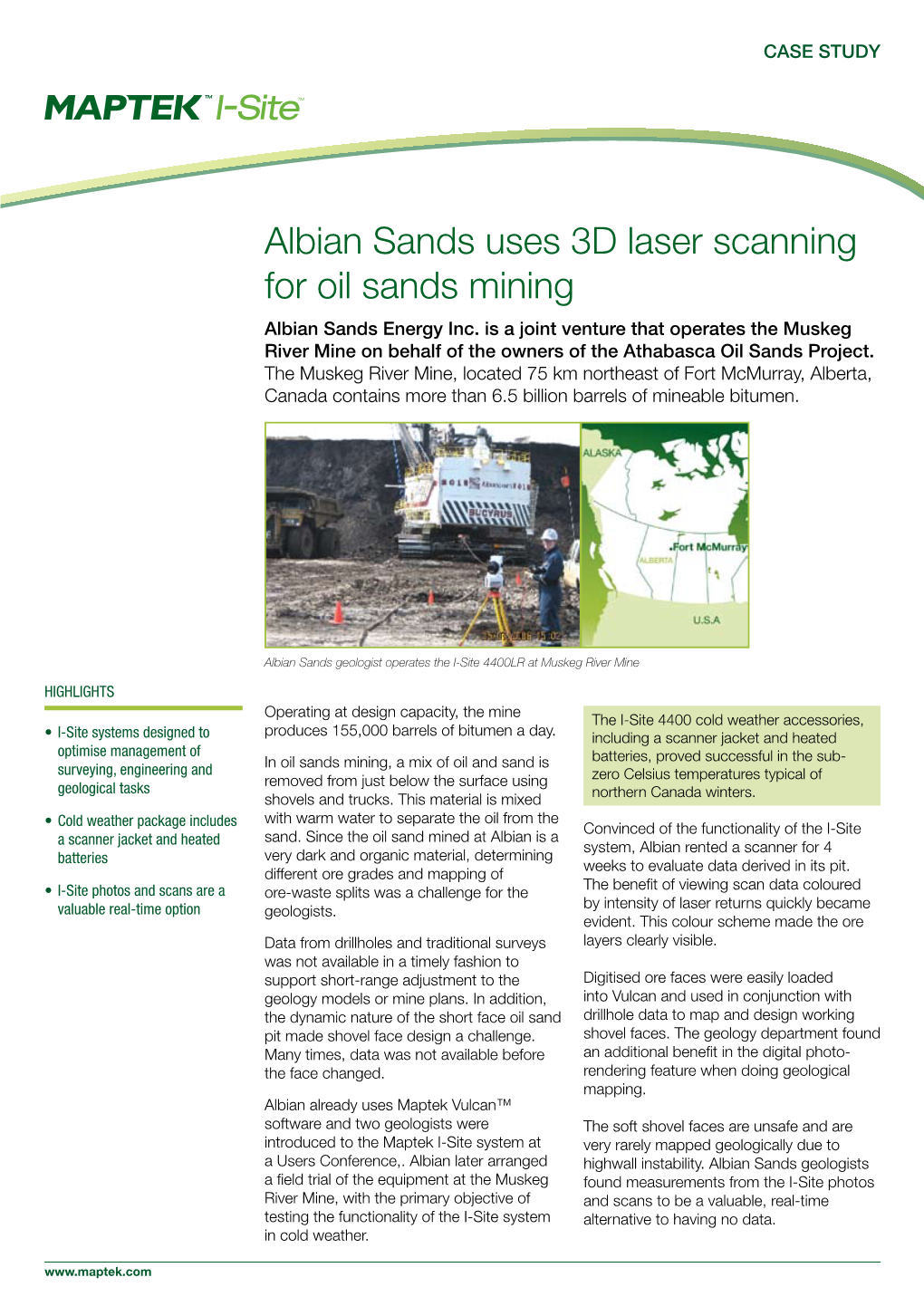 Albian Sands Uses 3D Laser Scanning for Oil Sands Mining Albian Sands Energy Inc