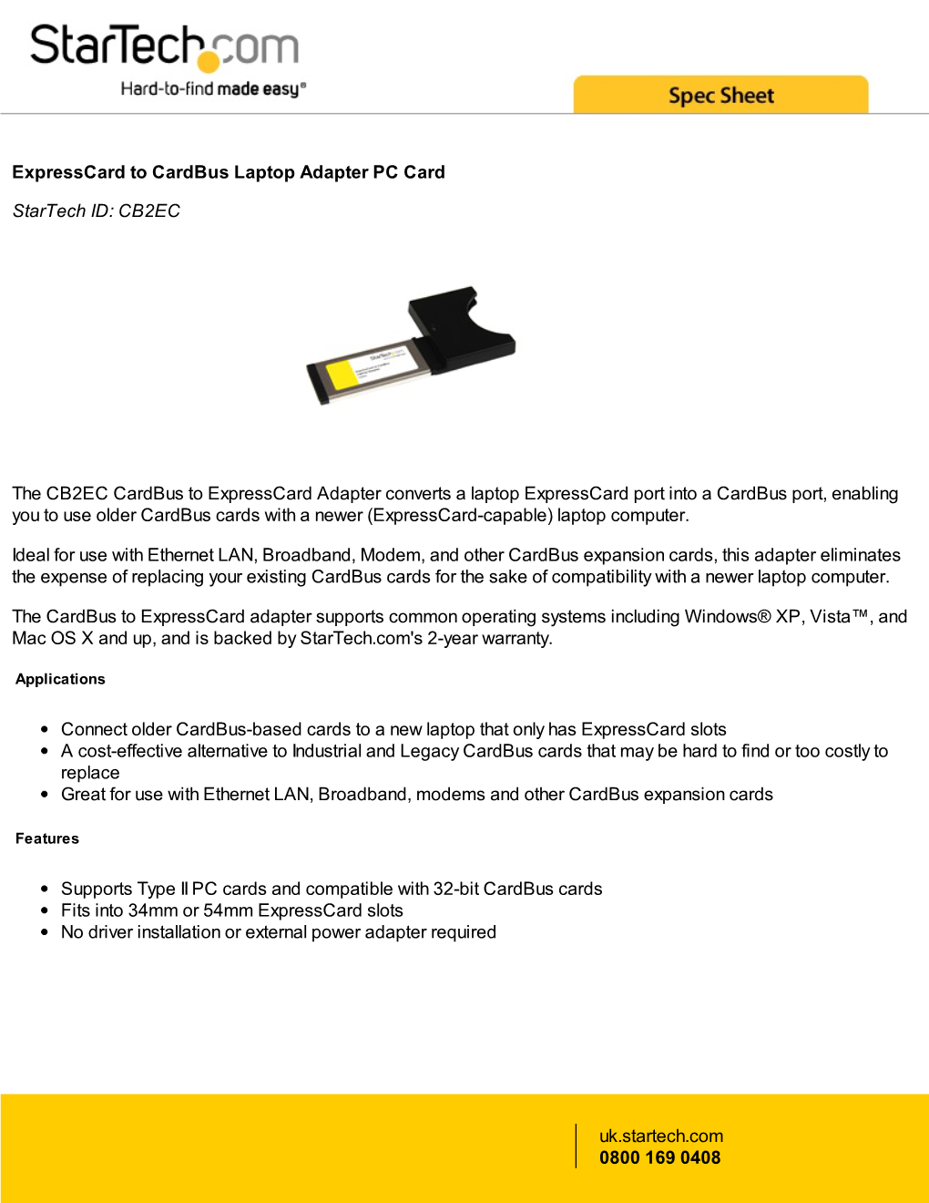 Expresscard to Cardbus Laptop Adapter PC Card Startech