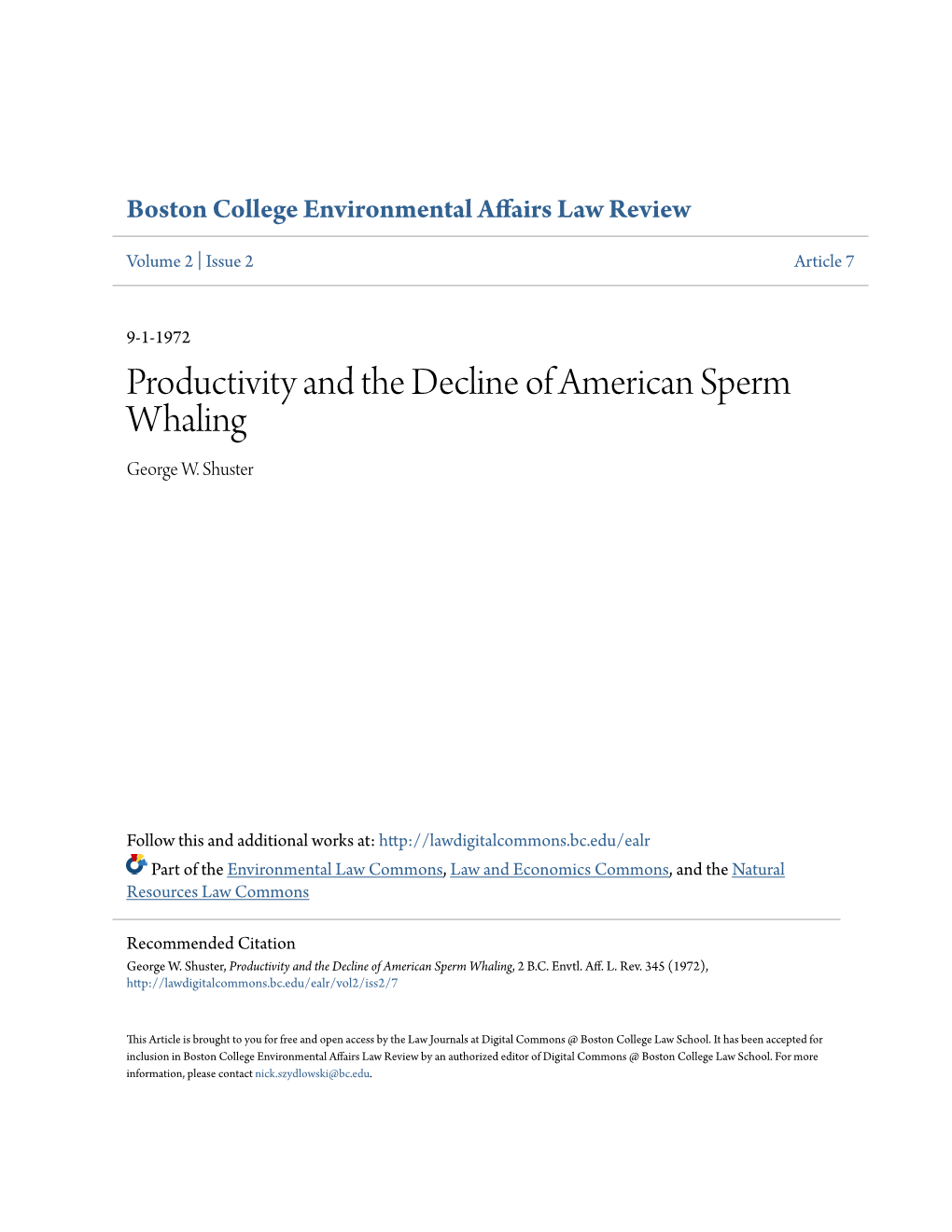 Productivity and the Decline of American Sperm Whaling George W