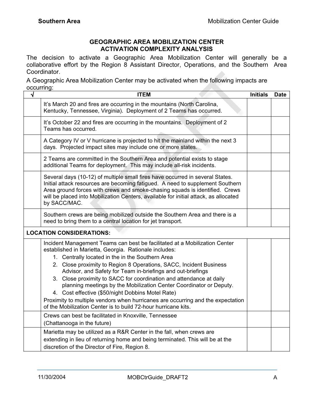 Southern Area Mobilization Center Guide