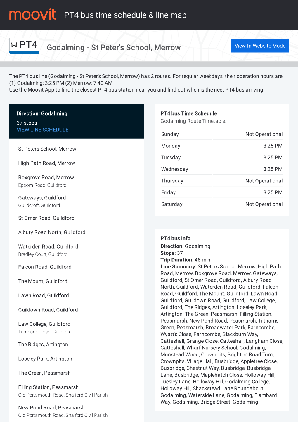 PT4 Bus Time Schedule & Line Route