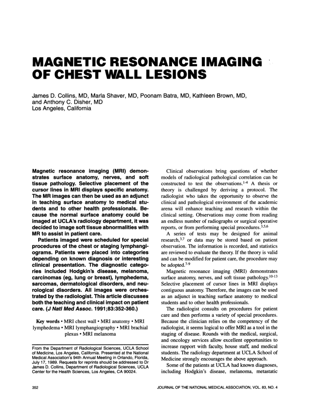 Magnetic Resonance Imaging of Chest Wall Lesions