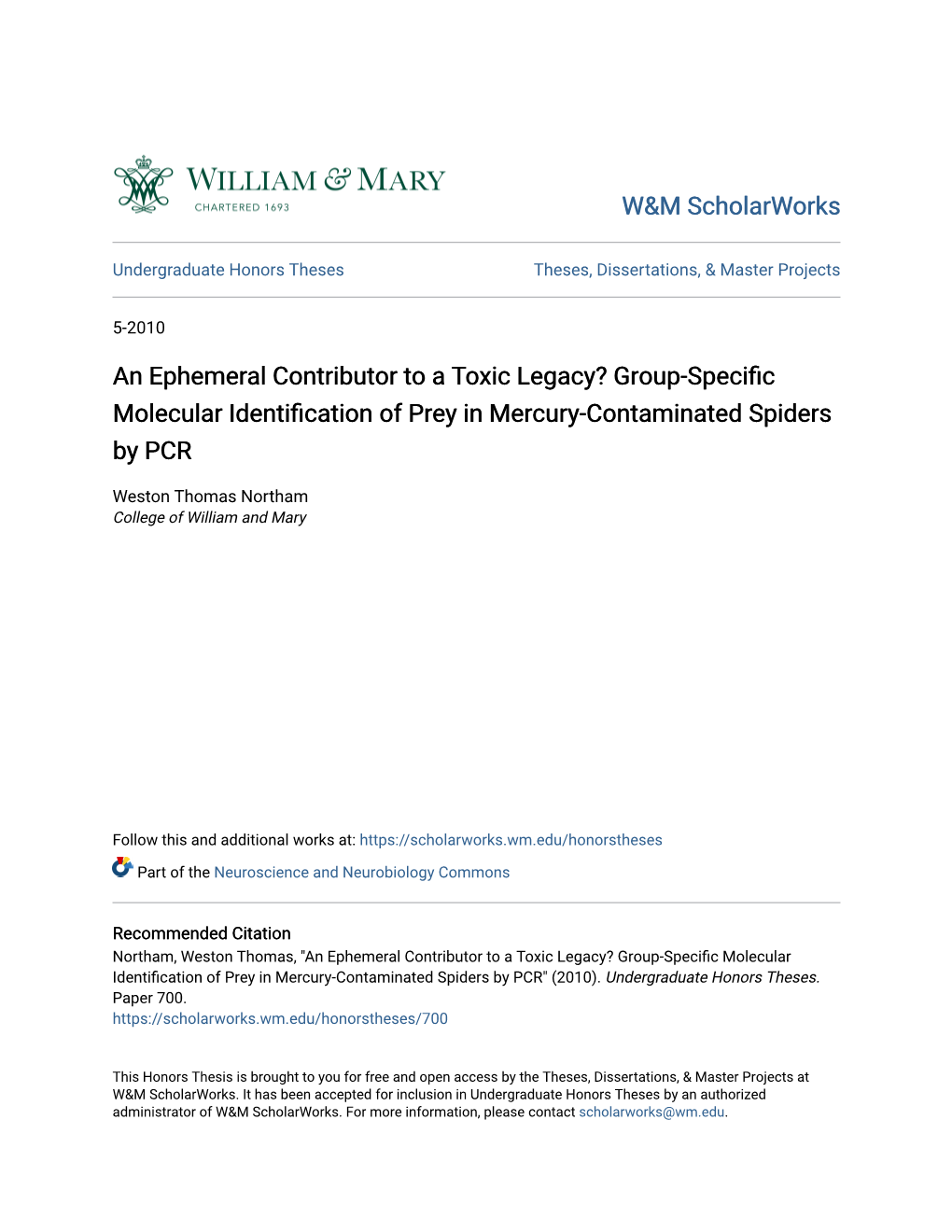 Group-Specific Molecular Identification of Prey in Mercury-Contaminated Spiders by PCR