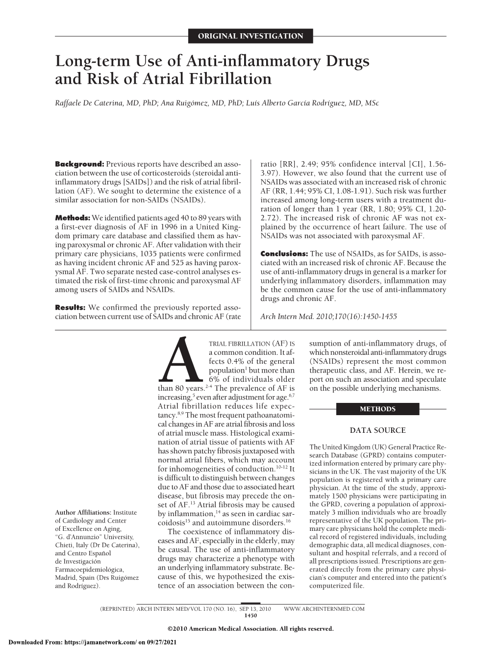 Long-Term Use of Anti-Inflammatory Drugs and Risk of Atrial Fibrillation