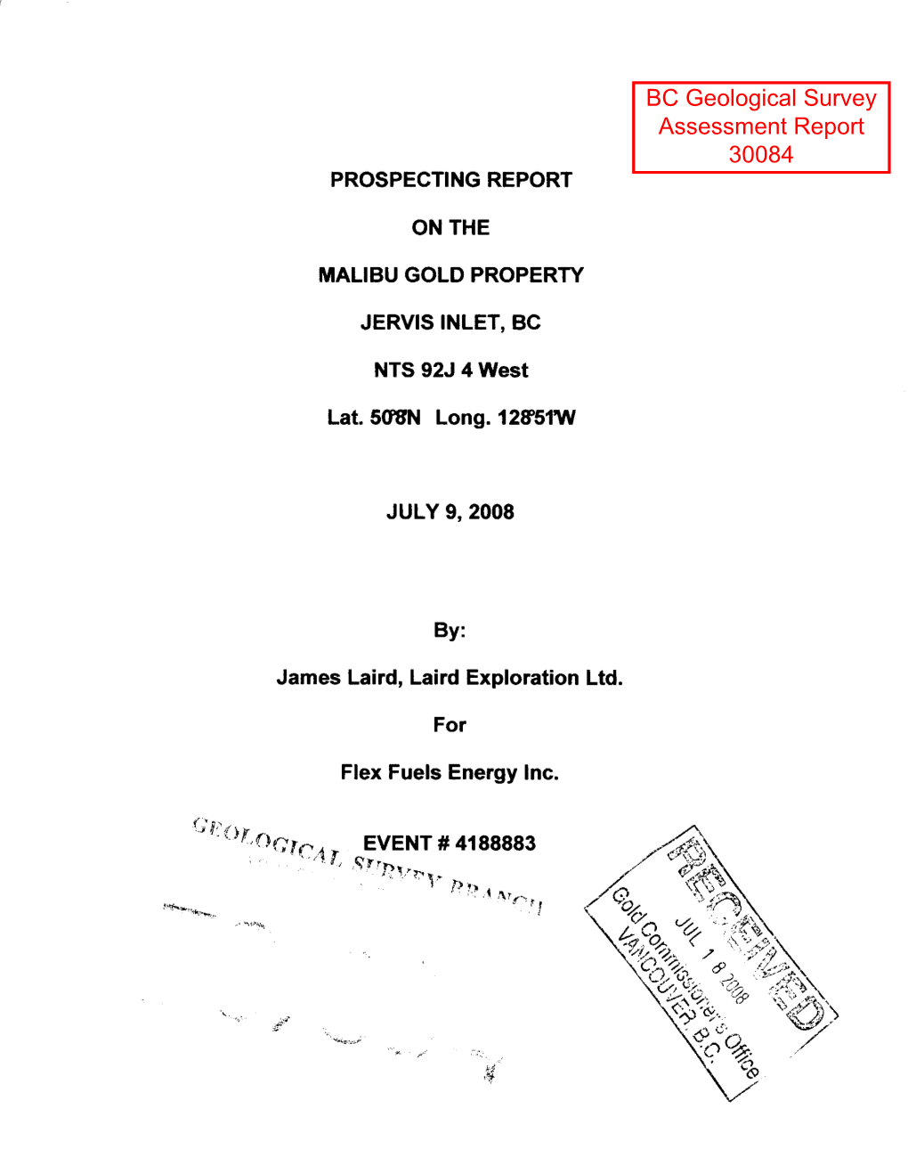 BC Geological Survey Assessment Report 30084