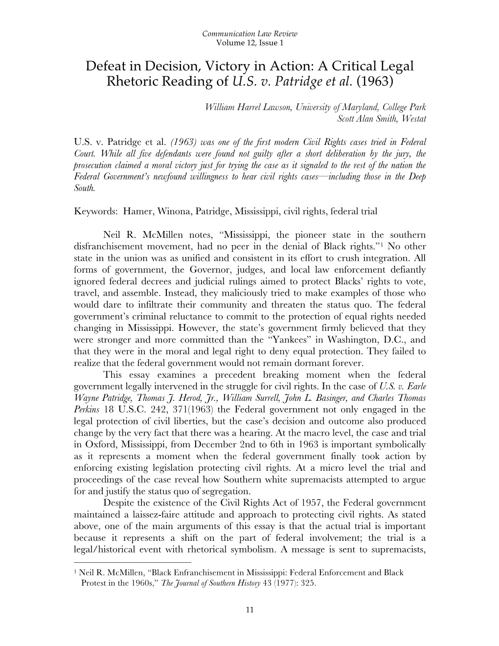 Defeat in Decision, Victory in Action: a Critical Legal Rhetoric Reading of U.S