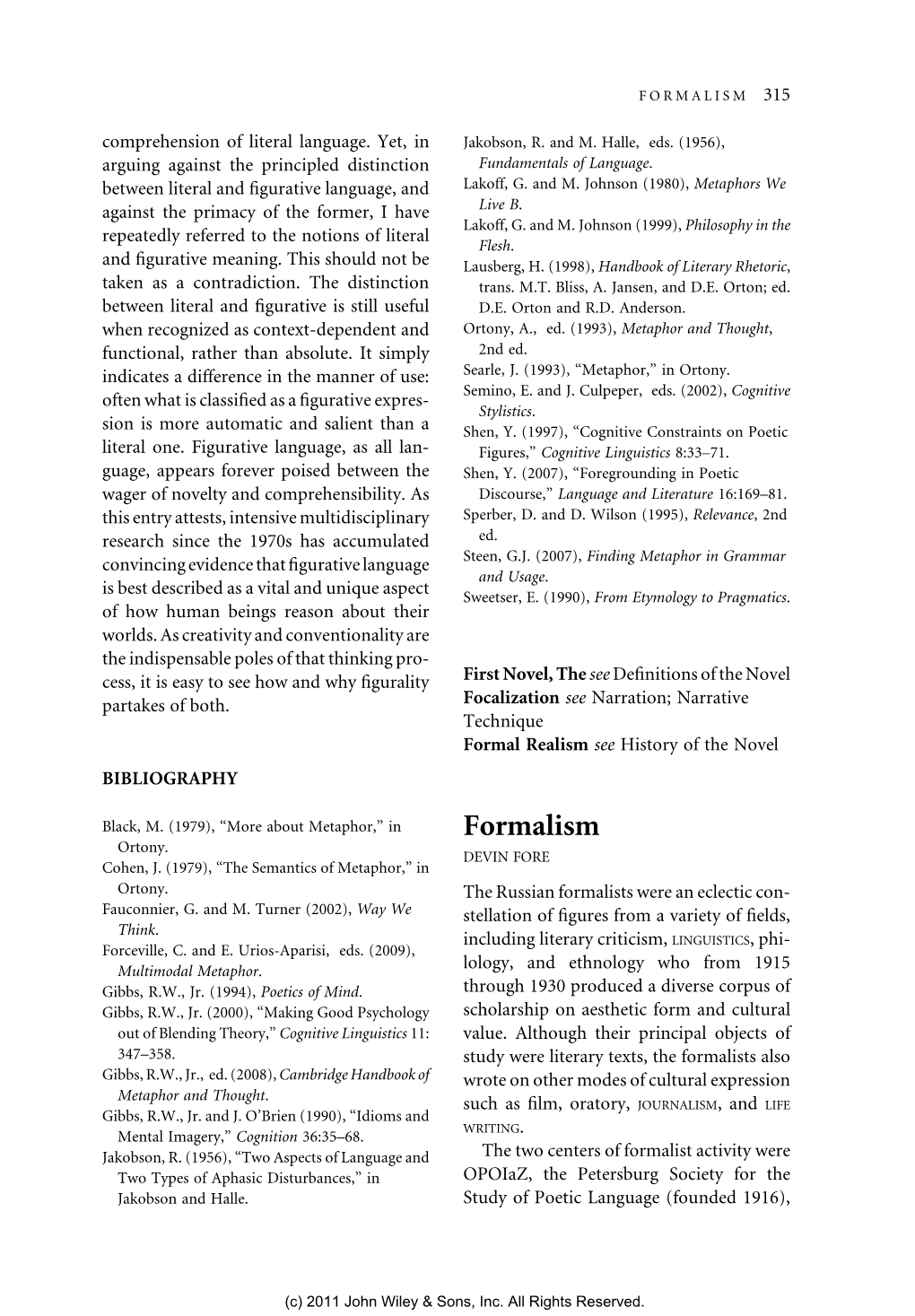 FORMALISM 315 Comprehension of Literal Language