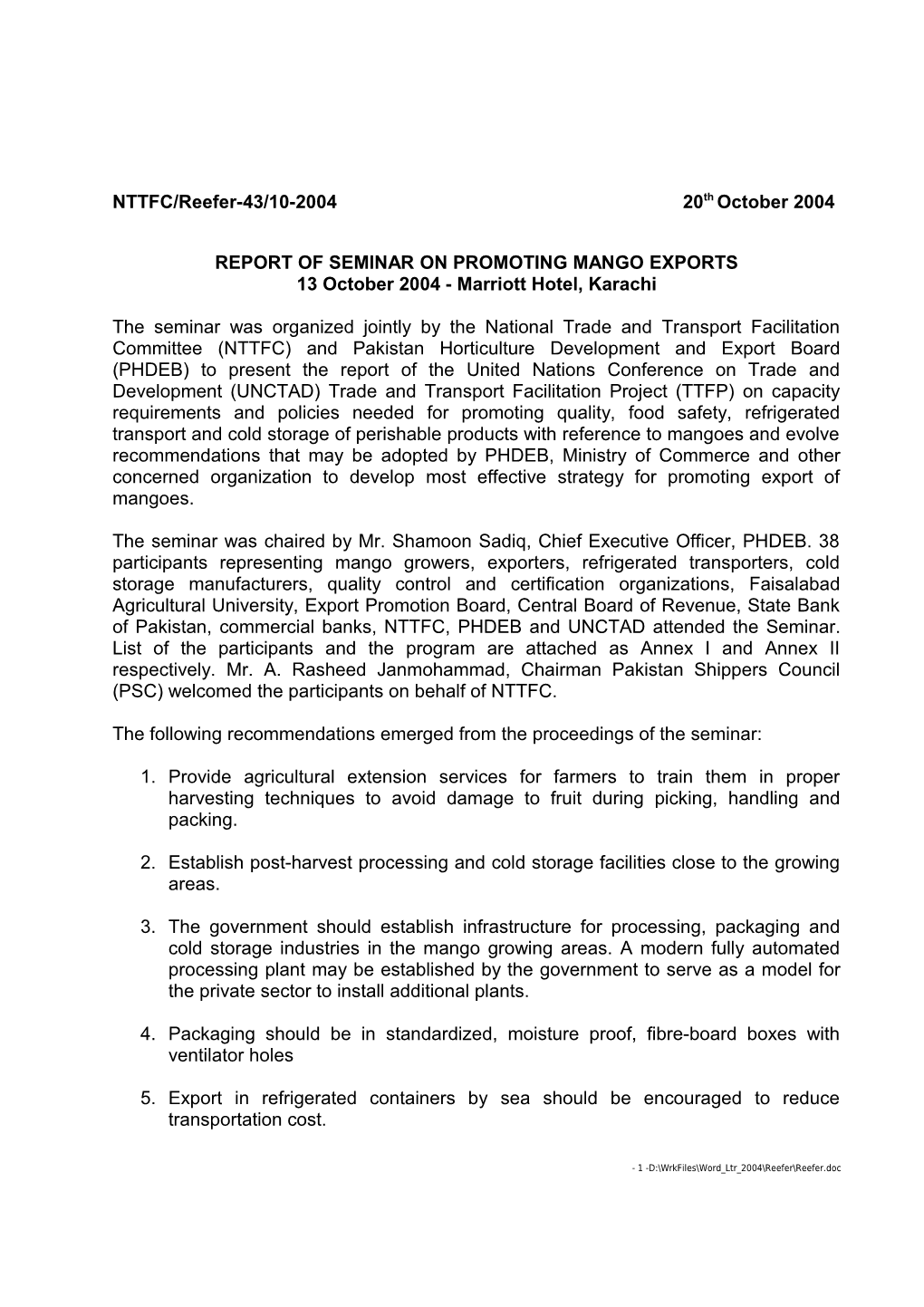 Report of Seminar on Promoting Mango Exports