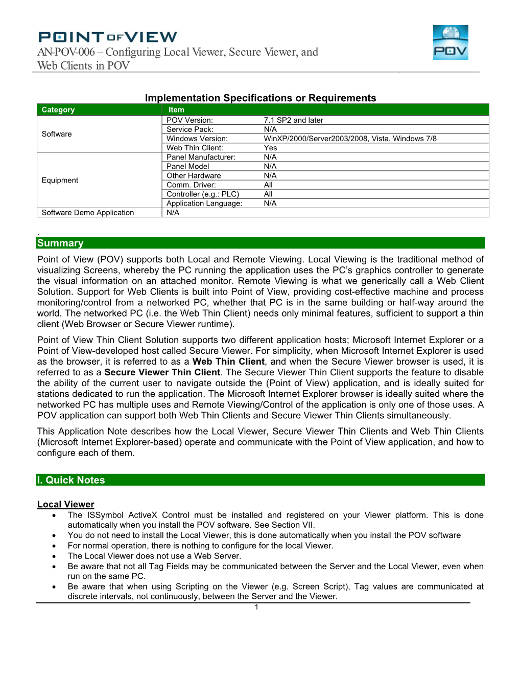 AN-POV-006 – Configuring Local Viewer, Secure Viewer, and Web Clients in POV