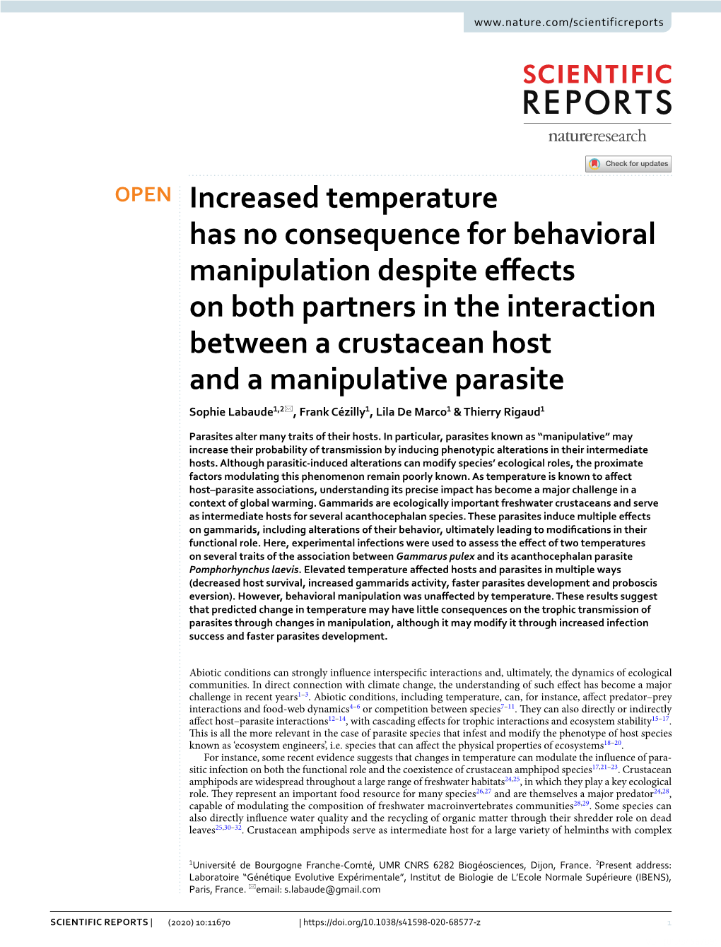 Increased Temperature Has No Consequence for Behavioral