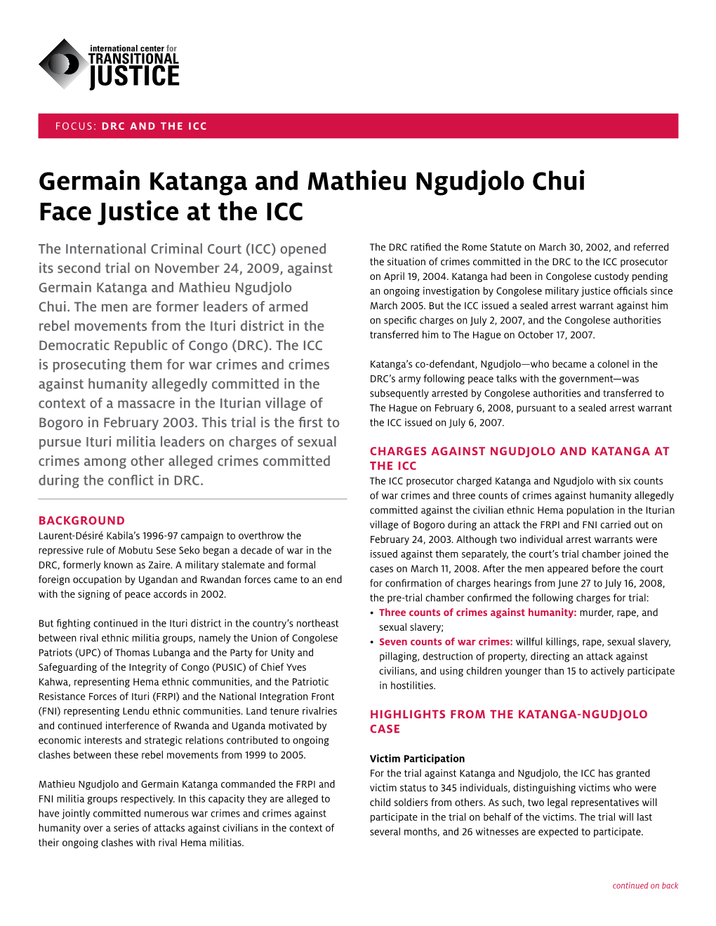 Germain Katanga and Mathieu Ngudjolo Chui Face Justice at The