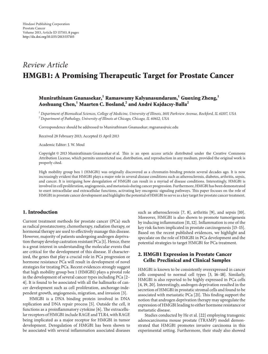 HMGB1: a Promising Therapeutic Target for Prostate Cancer