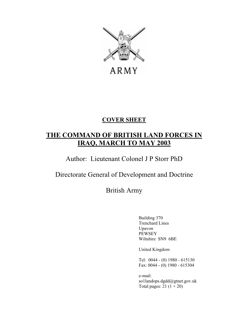 The Command of British Land Forces in Iraq, March to May 2003