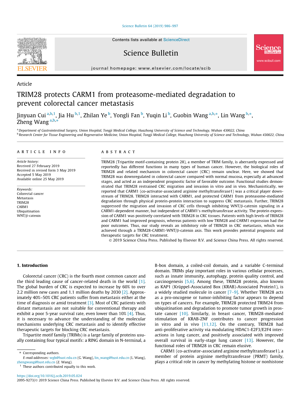 TRIM28 Protects CARM1 from Proteasome-Mediated Degradation to Prevent Colorectal Cancer Metastasis