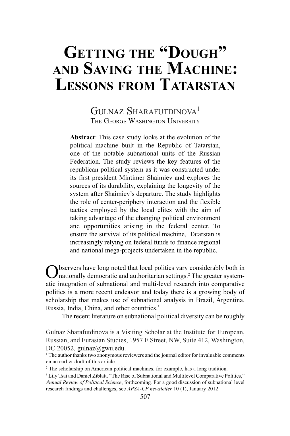 “Dough” and Saving the Machine: Lessons from Tatarstan